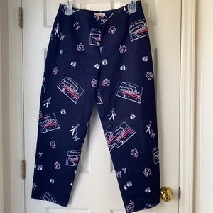 Talbots Navy Blue Cruise Print Pants. Side Zipper